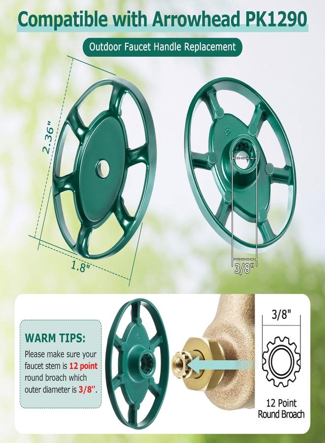 Dreyoo مجموعة من 2 مقبض صنبور خارجي من Dreyoo، مقبض صنبور 3/8 بوصة متوافق مع Arrowhead PK1290، مقبض صنبور 12 نقطة لصنبور الخرطوم الخارجي، وصمامات الحديقة، وصنابير المياه المقاومة للصقيع (أخضر، بيضاوي) - Image 2