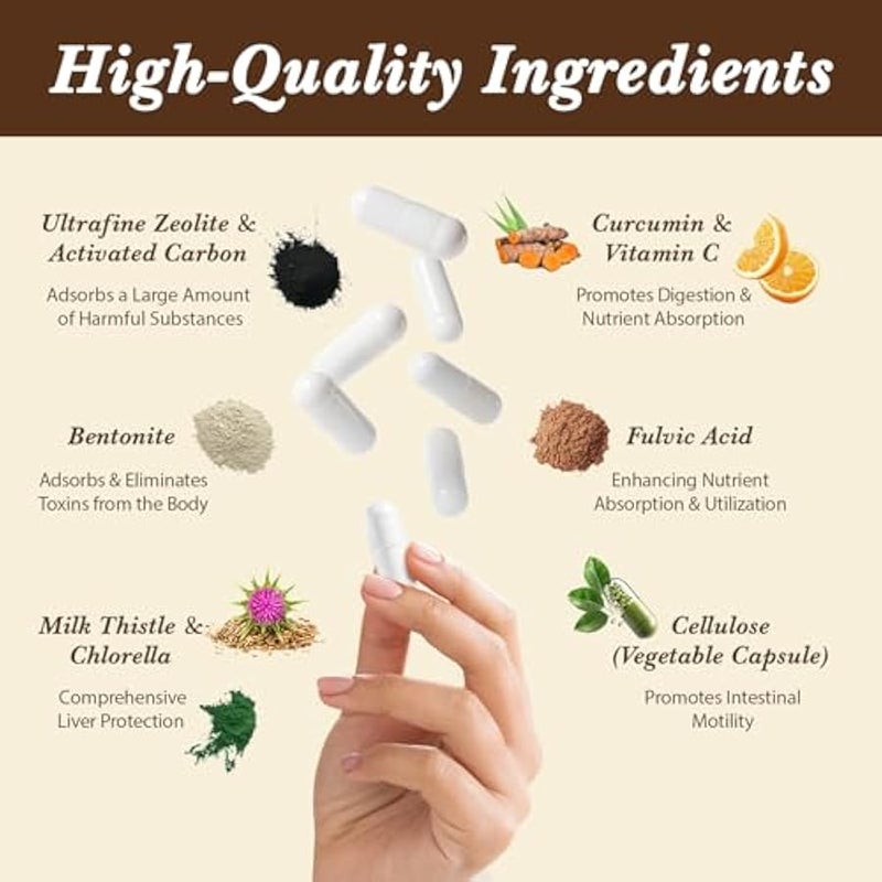 Zeolite Detox Capsules, Organic Activated Charcoal, Bentonite Clay, 1-2 µm Clinoptilolite, Maximum Absorption, Gut Liver Detox Cleanse Full Body for Women Men, 90 Capsules - Image 3