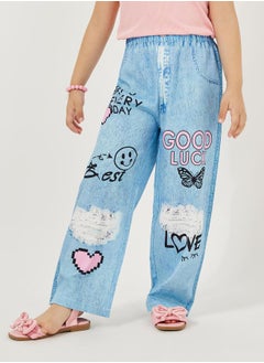 Styli Pack of 3 - Plain Rib Knit Tank, Printed Denim Look Pants & Sling Bag  - Image 4