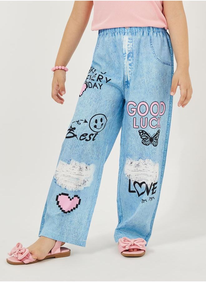 Styli Pack of 3 - Plain Rib Knit Tank, Printed Denim Look Pants & Sling Bag  - Image 4