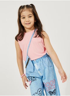 Styli Pack of 3 - Plain Rib Knit Tank, Printed Denim Look Pants & Sling Bag  - Image 2