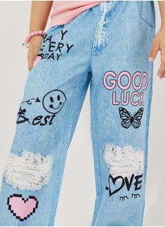 Styli Pack of 3 - Plain Rib Knit Tank, Printed Denim Look Pants & Sling Bag  - Image 5