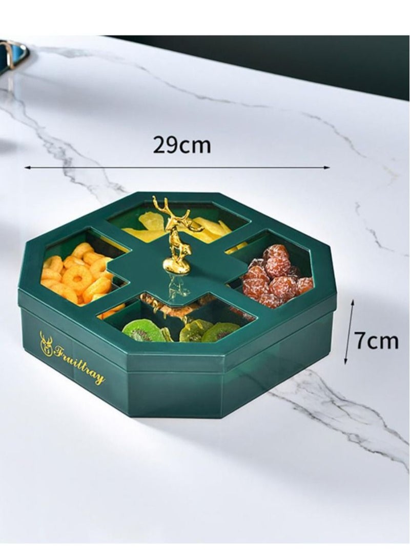 DARIYAH Decorative Fancy Cute Elf Food Grade Anti-fade 5- Grid Divided  Seeds Candy Dried Nuts Melon Snack Fruit Tray With Dust Cover - Image 2