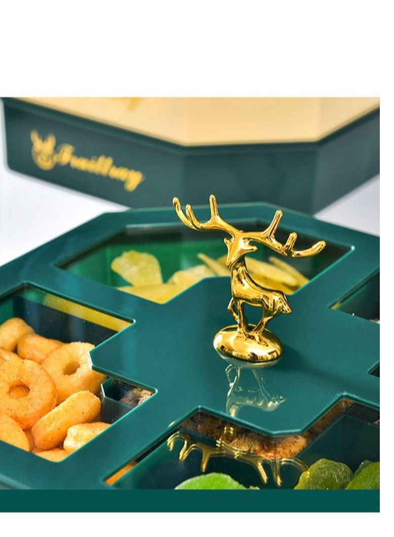 DARIYAH Decorative Fancy Cute Elf Food Grade Anti-fade 5- Grid Divided  Seeds Candy Dried Nuts Melon Snack Fruit Tray With Dust Cover - Image 4