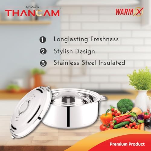 Thangam Double Wall Insulated Stainless Steel Casserole,1500ml Hot Box for Kitchen, Hot Case with Steel Lid, Silver Hot Pot for Roti-Rice-Gravy, Chapathi Box, Twisted Lock, - Image 5