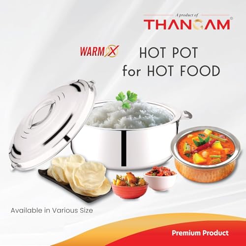 Thangam Double Wall Insulated Stainless Steel Casserole,1500ml Hot Box for Kitchen, Hot Case with Steel Lid, Silver Hot Pot for Roti-Rice-Gravy, Chapathi Box, Twisted Lock, - Image 4