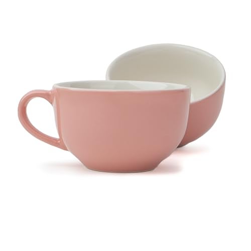 Shay Large Ceramic Coffee Cup Set of 2, Light Pink, 320ml | Cappuccino Cup | Glossy Finish | Large Ceramic Coffee Cup | Microwave Safe (XL Cuppa - Pink Ivory) - Image 1