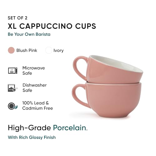 Shay Large Ceramic Coffee Cup Set of 2, Light Pink, 320ml | Cappuccino Cup | Glossy Finish | Large Ceramic Coffee Cup | Microwave Safe (XL Cuppa - Pink Ivory) - Image 3
