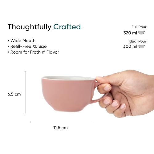 Shay Large Ceramic Coffee Cup Set of 2, Light Pink, 320ml | Cappuccino Cup | Glossy Finish | Large Ceramic Coffee Cup | Microwave Safe (XL Cuppa - Pink Ivory) - Image 5