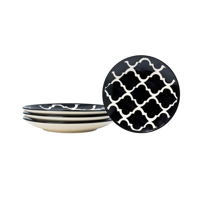 DINNER SIDE PLATES SET OF 4 7 INCH DISH SET MICROWAVE OVEN AND DISHWASHER SAFE SCRATCH RESISTANT MODERN RUSTIC DINNERWARE KITCHEN PORCELAIN SERVING DISHES BLACK