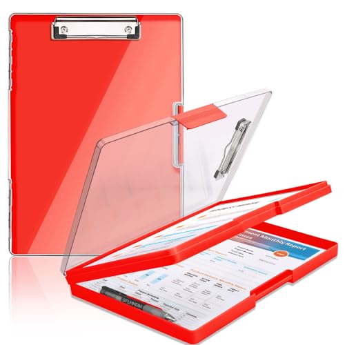 SFLHHDM Clipboard with Storage,Heavy Duty Clip Boards 8.5x11 with 2 Storage Case,Clear Visible Panel Storage Clipboards,Side Opening Nursing Clipboard Folder for Office Supplies-Red - Image 1