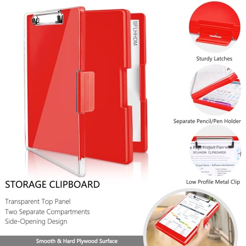 SFLHHDM Clipboard with Storage,Heavy Duty Clip Boards 8.5x11 with 2 Storage Case,Clear Visible Panel Storage Clipboards,Side Opening Nursing Clipboard Folder for Office Supplies-Red - Image 4