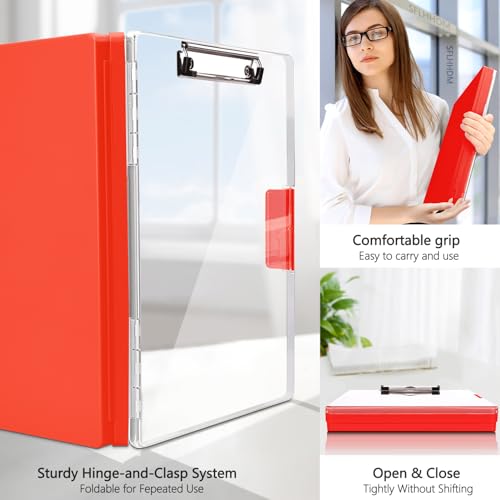 SFLHHDM Clipboard with Storage,Heavy Duty Clip Boards 8.5x11 with 2 Storage Case,Clear Visible Panel Storage Clipboards,Side Opening Nursing Clipboard Folder for Office Supplies-Red - Image 5