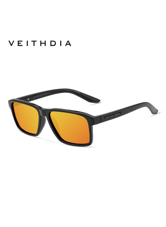 Veithdia Rectangular Sunglasses, Black Frame, Orange Red Lenses, Modern Casual Style - Image 1