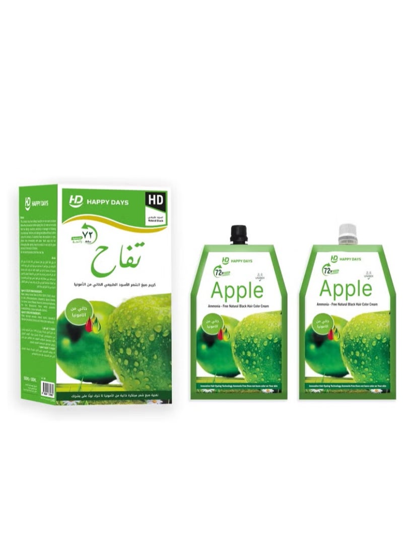 happy days Apple Ammonia free Natural Black hair color cream (500ml cream 500ml Developer) A1 - Image 1