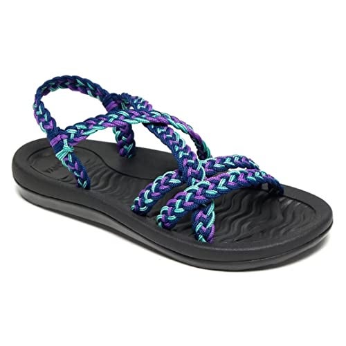 MEGNYA Casual Women's Athletic Sport Shoes, Waterproof Lightweight Braided Slide Sandals with Arch Support, Comfortable Walking Sandals for Outdoor Activieies Purple Blue Size 8 - Image 1