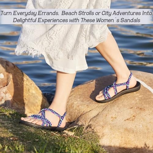 MEGNYA Casual Women's Athletic Sport Shoes, Waterproof Lightweight Braided Slide Sandals with Arch Support, Comfortable Walking Sandals for Outdoor Activieies Purple Blue Size 8 - Image 5