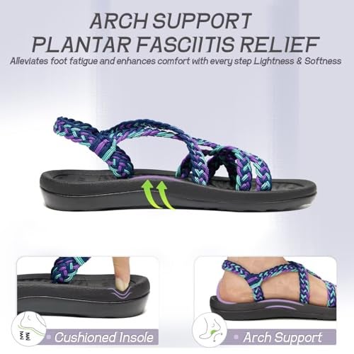 MEGNYA Casual Women's Athletic Sport Shoes, Waterproof Lightweight Braided Slide Sandals with Arch Support, Comfortable Walking Sandals for Outdoor Activieies Purple Blue Size 8 - Image 3