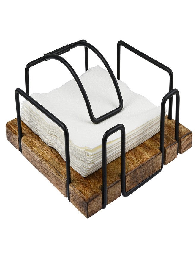 Tribello Farmhouse Napkin Holder for Kitchen, Flat Vintage Napkin Holder Rustic Sturdy Steel, Kitchen & Dining Room Décor, Wooden Base, with Weighted Arm - Image 4