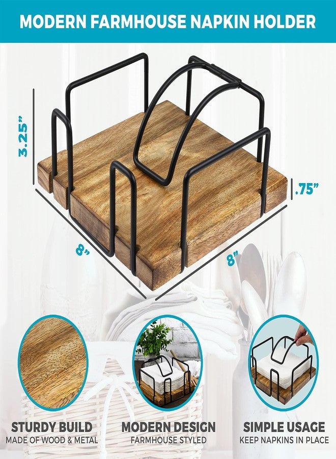 Tribello Farmhouse Napkin Holder for Kitchen, Flat Vintage Napkin Holder Rustic Sturdy Steel, Kitchen & Dining Room Décor, Wooden Base, with Weighted Arm - Image 3