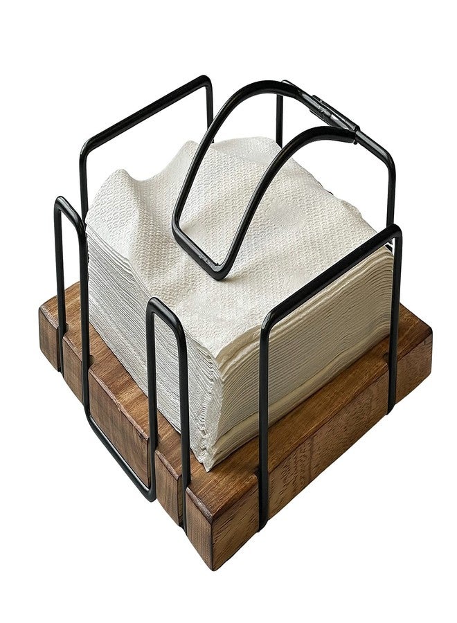 Tribello Farmhouse Napkin Holder for Kitchen, Flat Vintage Napkin Holder Rustic Sturdy Steel, Kitchen & Dining Room Décor, Wooden Base, with Weighted Arm - Image 1