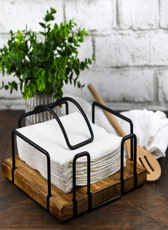 Tribello Farmhouse Napkin Holder for Kitchen, Flat Vintage Napkin Holder Rustic Sturdy Steel, Kitchen & Dining Room Décor, Wooden Base, with Weighted Arm - Image 2