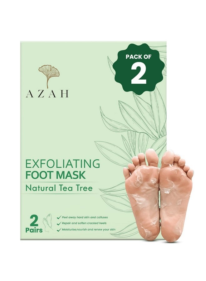 AZAH Exfoliating Foot Mask | Peeling Mask For Cracked Feet | Dead Skin Remover | Heel Peel Pedicure | At Home Foot Care | Pack Of 2 | Natural Tea Tree | Exfoliant Foot Crack Socks With Moisturisation… - Image 1