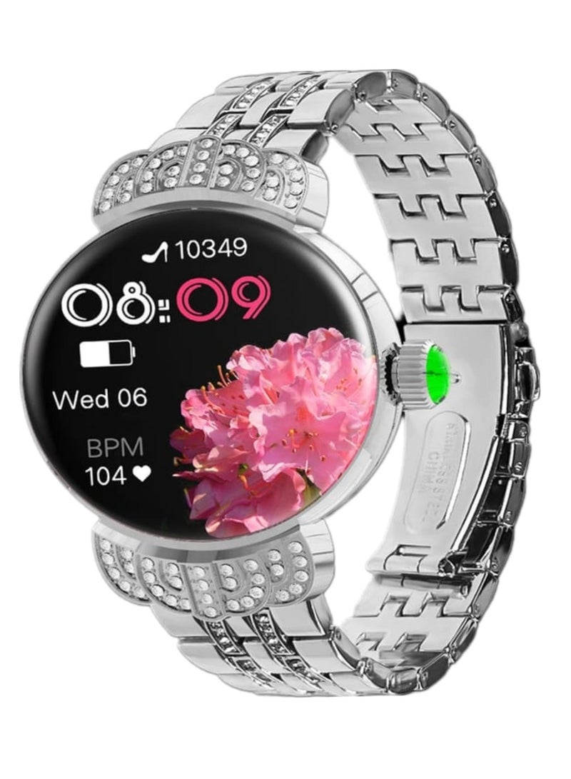 سمارت باري ساعة ذكية فاخرة للسيدات S810 2 في 1 بشاشة 1.09 بوصة وسوار ألماس للنساء وتذكير بالمكالمات وتتبع النوم ووظيفة البوصلة - Image 1