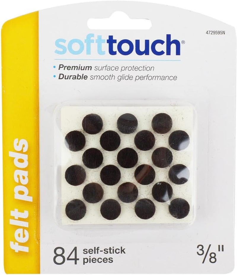 SoftTouch 3/8" Round Self-Stick Felt Pads, Brown - 84 Pack for Surface Protection - Image 1