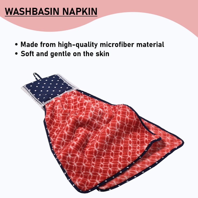 Kuber Industries 2 Pcs Microfiber Wash Basin Hand Towel with Hanging Loop | Soft Hanging Hand Towel for Kitchen and Bathroom | Quick-Dry Wash Basin Napkins for Everyday Use | Circle - Red & Blue - Image 5