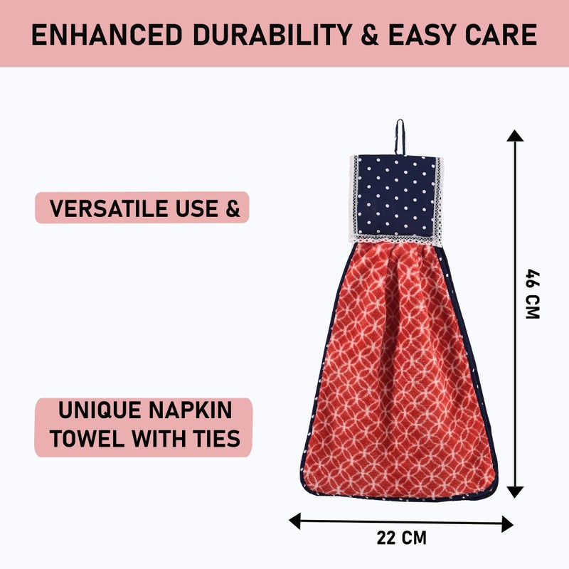 Kuber Industries 2 Pcs Microfiber Wash Basin Hand Towel with Hanging Loop | Soft Hanging Hand Towel for Kitchen and Bathroom | Quick-Dry Wash Basin Napkins for Everyday Use | Circle - Red & Blue - Image 3