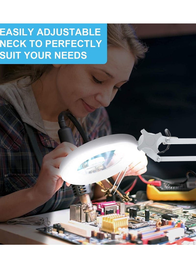 gluckluz - Magnifying Lamp 30 LED Magnifier Desk Lamp 10X Magnifying Glass Lamp with 4.2 Inch Lens Adjustable Swivel Arm for Reading Work Repair Sewing Crafts - Image 1
