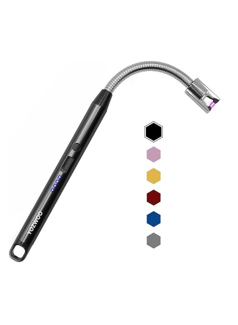 Electric Lighter: USB Type-C rechargeable electronic lighter with flameless plasma arc technology. Features a long design and smart LED battery display, perfect for camping, cooking, and home use black - Image 1