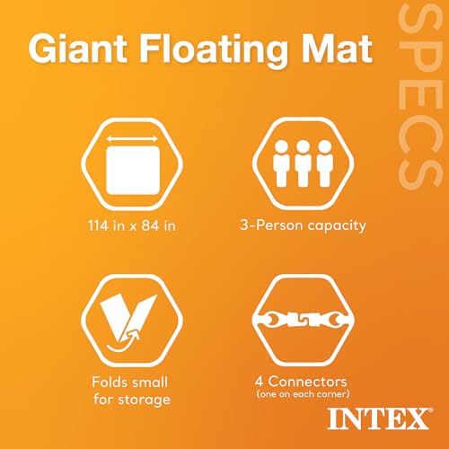 Intex 56841EP Giant Inflatable Floating Water Mat Relaxing Platform Pad for Pools and Lakes with 4 Connect n Float Connectors Teal - Image 5