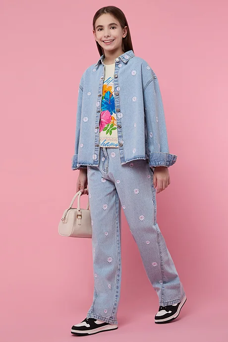 R&B Embroidered Straight Fit Jeans with Button Closure