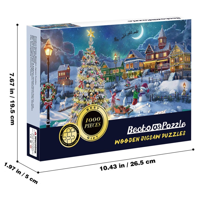 Becko US Puzzles 1000 Piece for Adults and Kids, Wooden Jigsaw Puzzles 1000 Pieces, Christmas and Holiday (Snow Scene) - Image 2