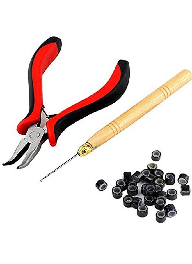Uotp - 3 Pc Kit For Micro Ring Link Hair And Feather Extensions: Pliers Loop Threader And Silcon Rings - Image 1