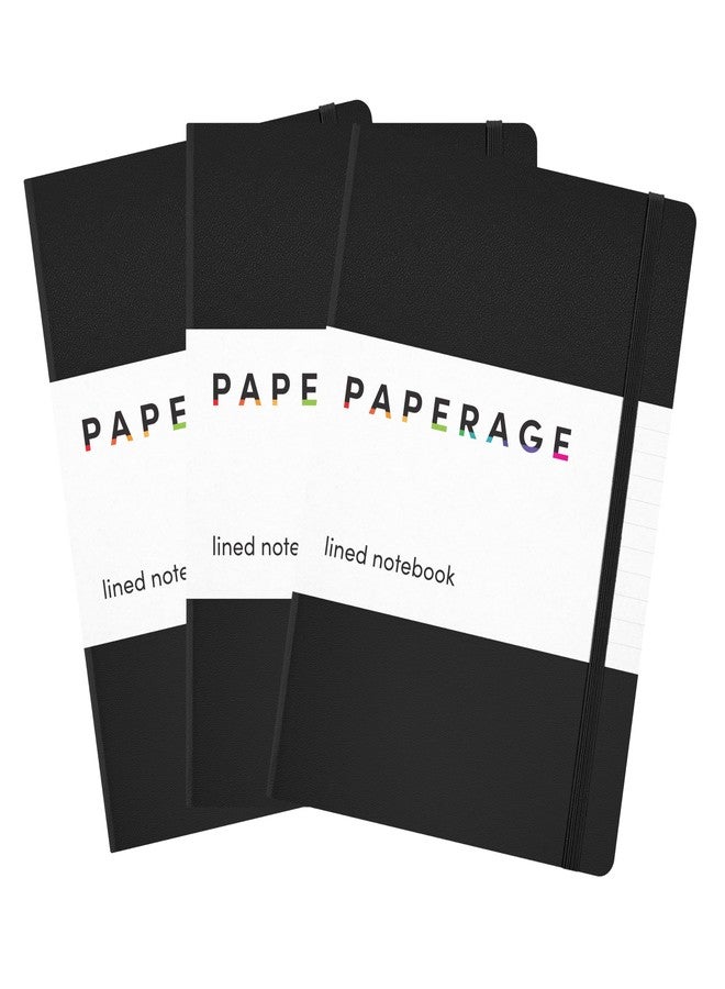 ببرج مجموعة من 3 دفاتر ملاحظات مسطرة من PAPERAGE، غلاف مقوى كلاسيكي، 5.7 × 8 بوصات، ورق سميك 100 جرام للمتر المربع، مناسبة للمكتب والمنزل والمدرسة والأعمال (أسود، مسطر) - Image 1