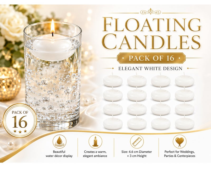TAMAYUZ AL-RAQI Pack of 16 White Floating Candles – Unscented Water Candles for Home Décor, Weddings & Events – 4.6 cm Diameter, 3 cm Height - Image 5