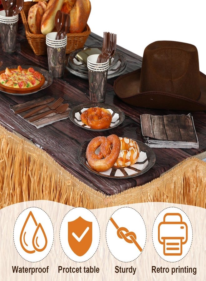 Zhehao 166 Pcs Western Cowboy Party Supplies Decorations Wild West Backdrop Tablecloth Balloons Tableware Set Paper Plates Napkins Cups Knives Forks Spoons Serve 16 Guests for Birthday Baby Shower - Image 4