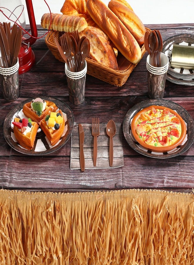 Zhehao 166 Pcs Western Cowboy Party Supplies Decorations Wild West Backdrop Tablecloth Balloons Tableware Set Paper Plates Napkins Cups Knives Forks Spoons Serve 16 Guests for Birthday Baby Shower - Image 5