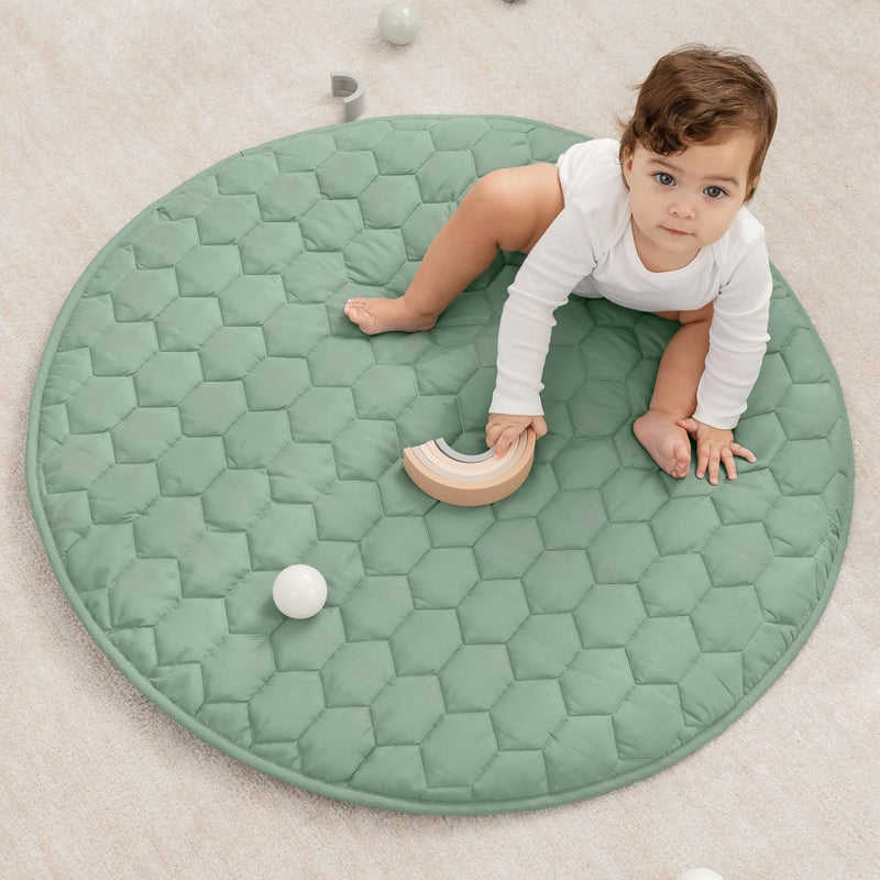 Comfy Cubs Round Kids Play Mat -Small 36 inches Soft Quilted Baby Floor Mat with Non-Slip Bottom - Plush Design for Toddlers' Playtime - Comfortable and Durable - Fern - Image 1