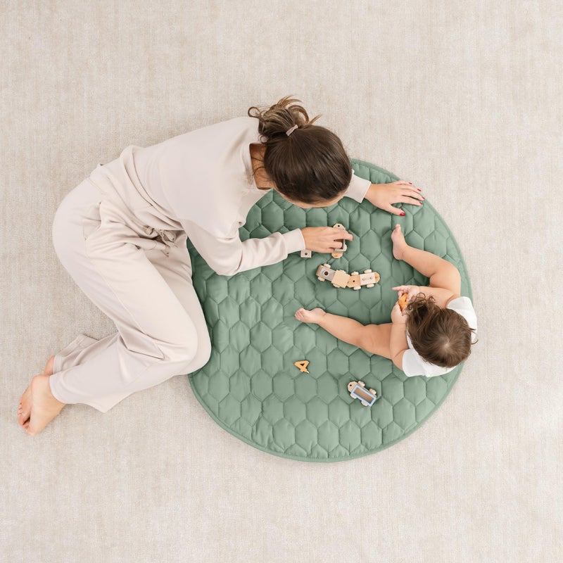 Comfy Cubs Round Kids Play Mat -Small 36 inches Soft Quilted Baby Floor Mat with Non-Slip Bottom - Plush Design for Toddlers' Playtime - Comfortable and Durable - Fern - Image 2