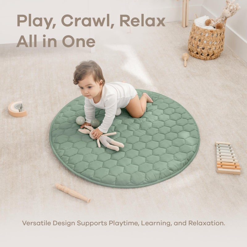 Comfy Cubs Round Kids Play Mat -Small 36 inches Soft Quilted Baby Floor Mat with Non-Slip Bottom - Plush Design for Toddlers' Playtime - Comfortable and Durable - Fern - Image 3