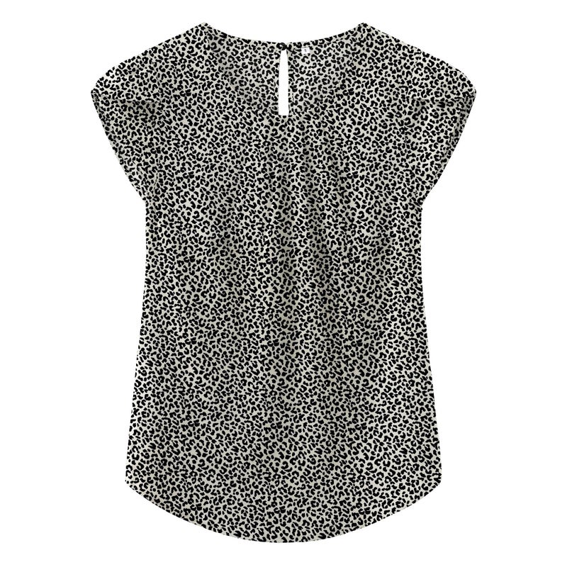 TASAMO Women Chiffon Blouse Round Neck Short Sleeve Top Shirts (Medium, Leopard 01) - Image 1
