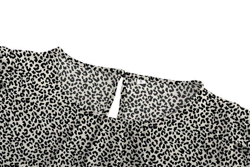 TASAMO Women Chiffon Blouse Round Neck Short Sleeve Top Shirts (Medium, Leopard 01) - Image 3