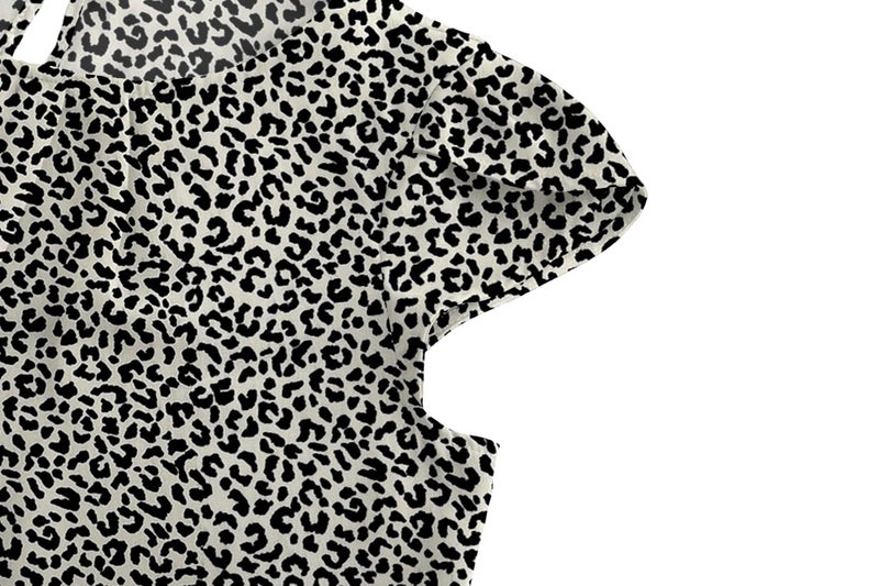 TASAMO Women Chiffon Blouse Round Neck Short Sleeve Top Shirts (Medium, Leopard 01) - Image 4