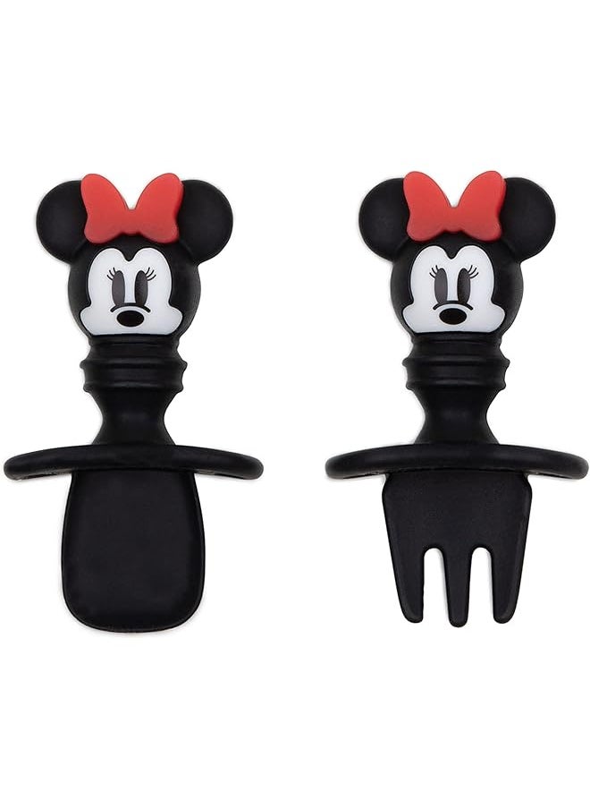 BUMKiNs - Silicone Chewtensils Baby Fork And Spoon Set Training Utensils Stage 1 6 Months Plus Minnie Mouse - Image 1