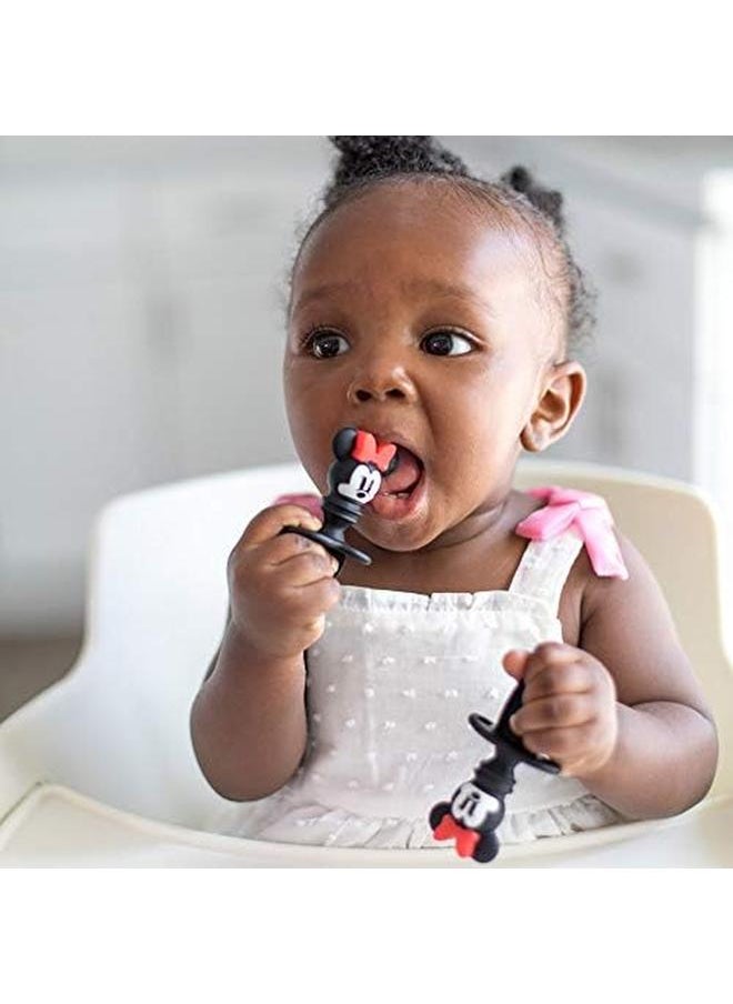 BUMKiNs - Silicone Chewtensils Baby Fork And Spoon Set Training Utensils Stage 1 6 Months Plus Minnie Mouse - Image 1