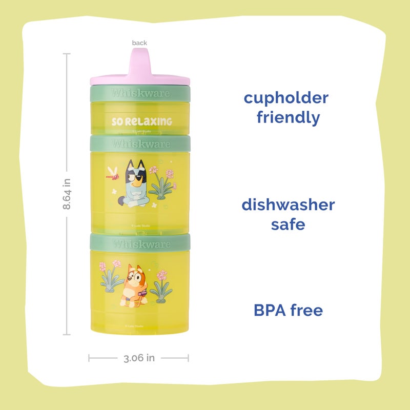 Whiskware Bluey Stackable Snack Containers for Kids and Toddlers, 3 Stackable Snack Cups for School and Travel, Bluey and Bingo, So Relaxing! - Image 2
